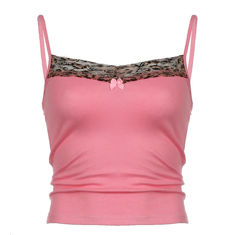 Vintage Leopard Print Stitched Crop Top Women Casual Sleeveless Cute Bow Patchwork Strap Tees y2k Summer Crop Tops Ladies 260306