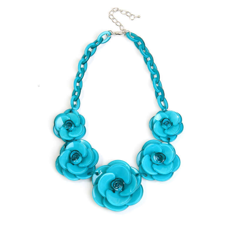 fashion acrylic flower necklace, Bohemian style dopamine color-blocking rose sweater chain