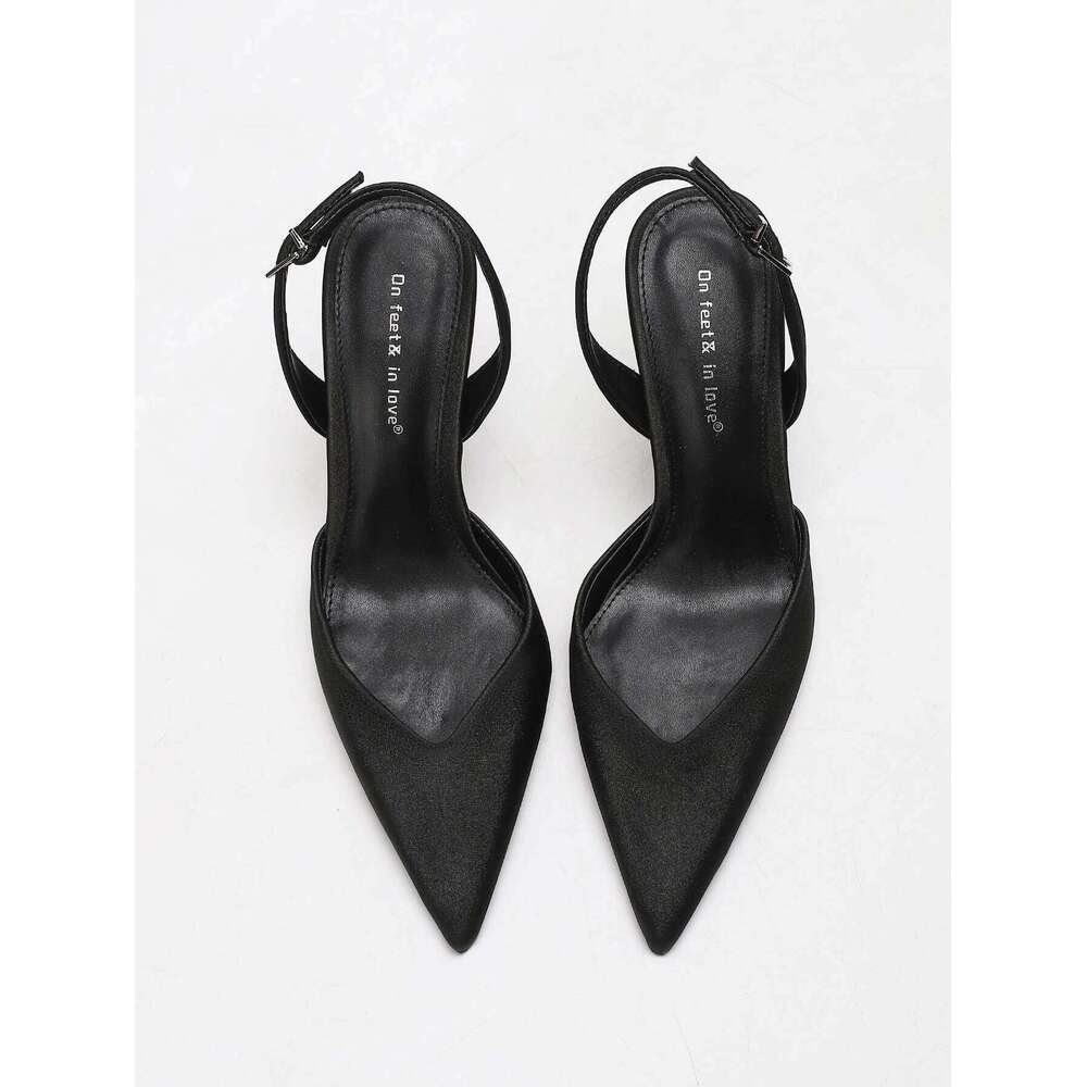 Women's Ivory Satin Pointed-Toe Slingback Heeled Sandals