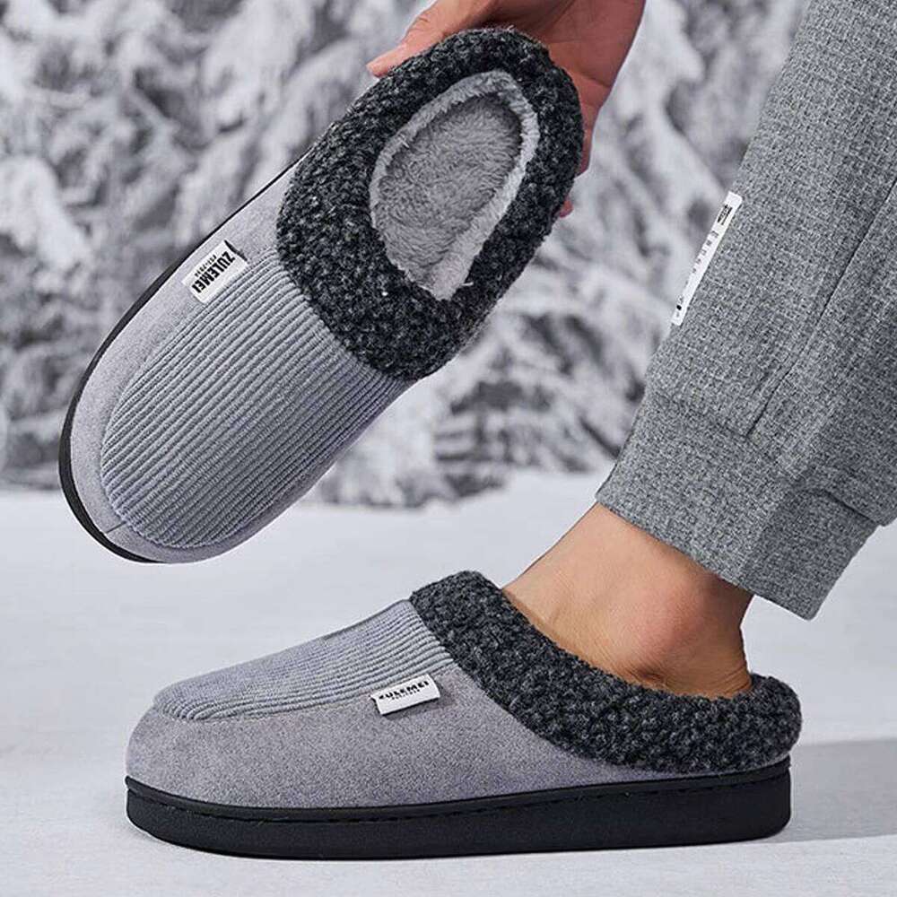 Litfun Men's Fuzzy Winter New Indoor Non-slip Fluffy House Slides Warm Fur Shoes Fashion Plush Men Cotton Slippers