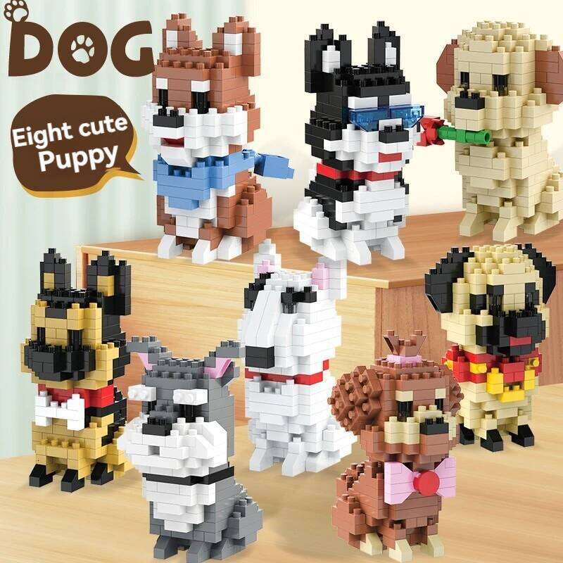Creative 8 Styles Small Dog Micro Building Blocks Set Particles Cartoon Animal Model DIY Assembly Bricks Kids Birthday Gift Toy Z260305