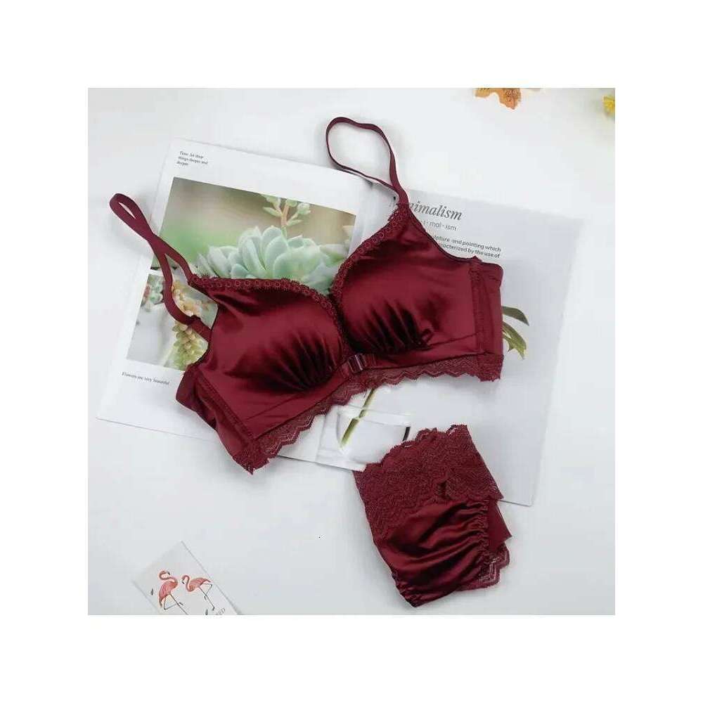 YUQI Front Closure Push Bra Set - Women's Small Bust Lace Underwire Lingerie | Pull Up Lift Sexy Thin Beauty Back Bralette
