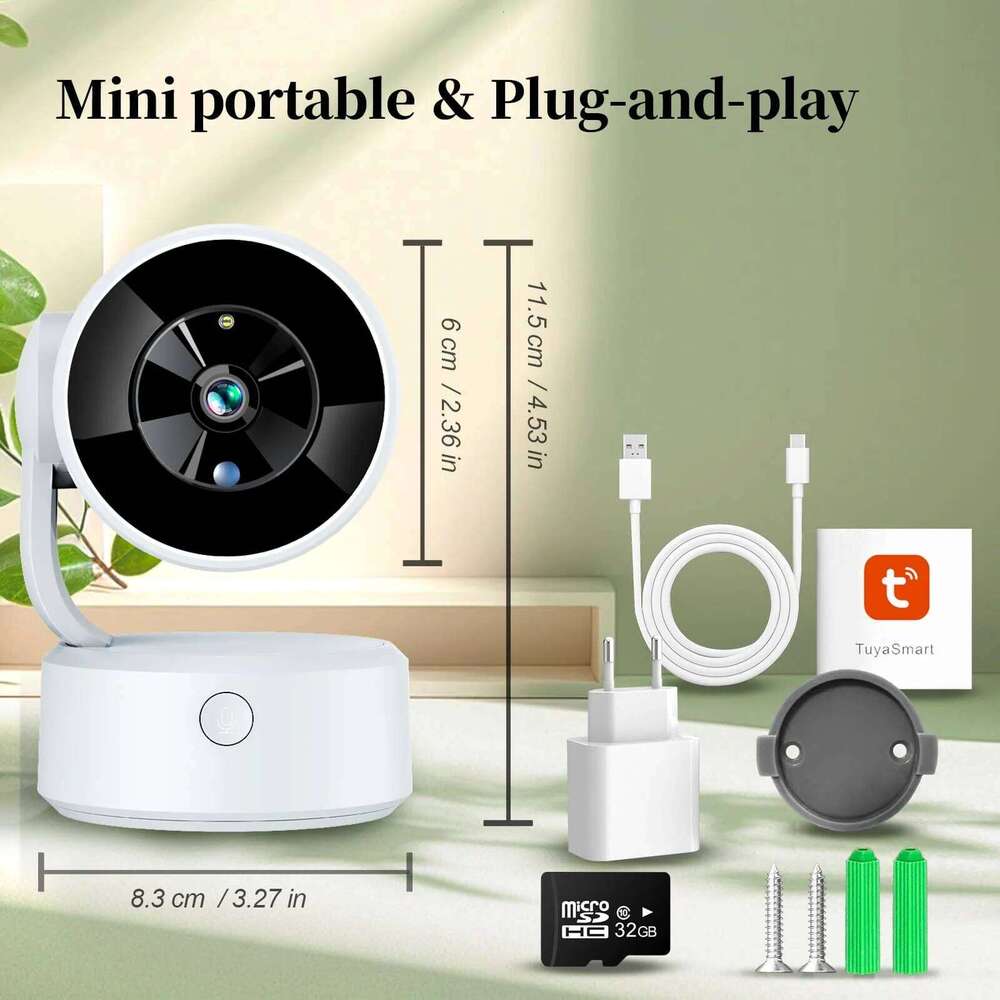Tuya WIFI IP Camera Indoor 2K Baby Monitor Two Way Talk Smart Home 4X Zoom PTZ 360 Surveillance Cameras Support Alexa Google 26W0306