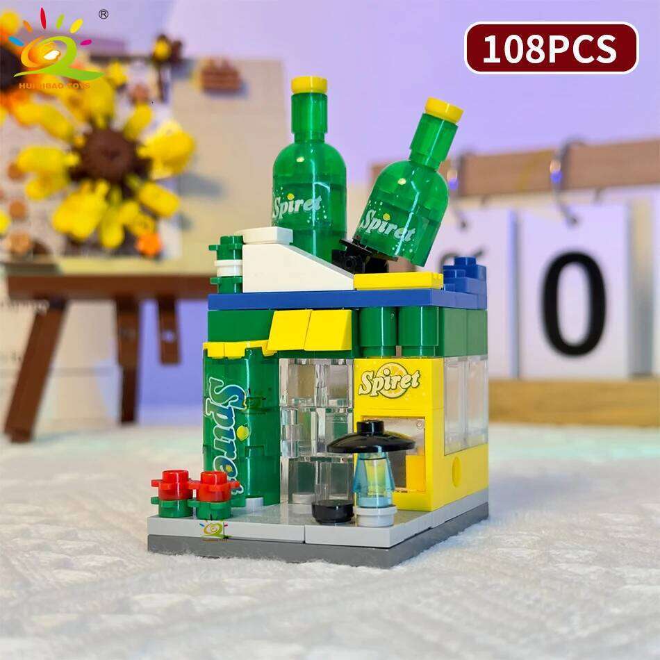 HUIQIBAO Moc View Mini Building Blocks DIY City Commercial Street Coffee Shop Puzzle Toys Home Ornaments Decoration Z260306