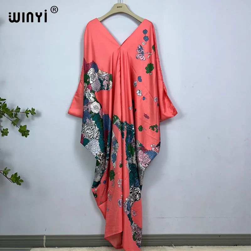 2023 Print Caftans for Women fashion Beachwear WINYI Maxi robes beach Vneck Bohemian long dress Middle East Casual kaftan 260228