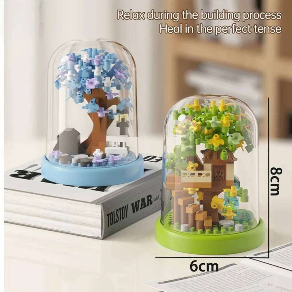 Four season Mini Sakura Moon Flower Wooden House Tree Micro Building Block Diamond Brick Toy for Children Z260306