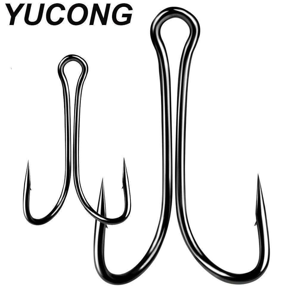 YUCONG 50PCS Weedless Fishing Hooks 6#-4/0# High Carbon Steel Duple Hook Barbed Double Fishhooks for Soft Swimbait Pesca Crochet Y260305