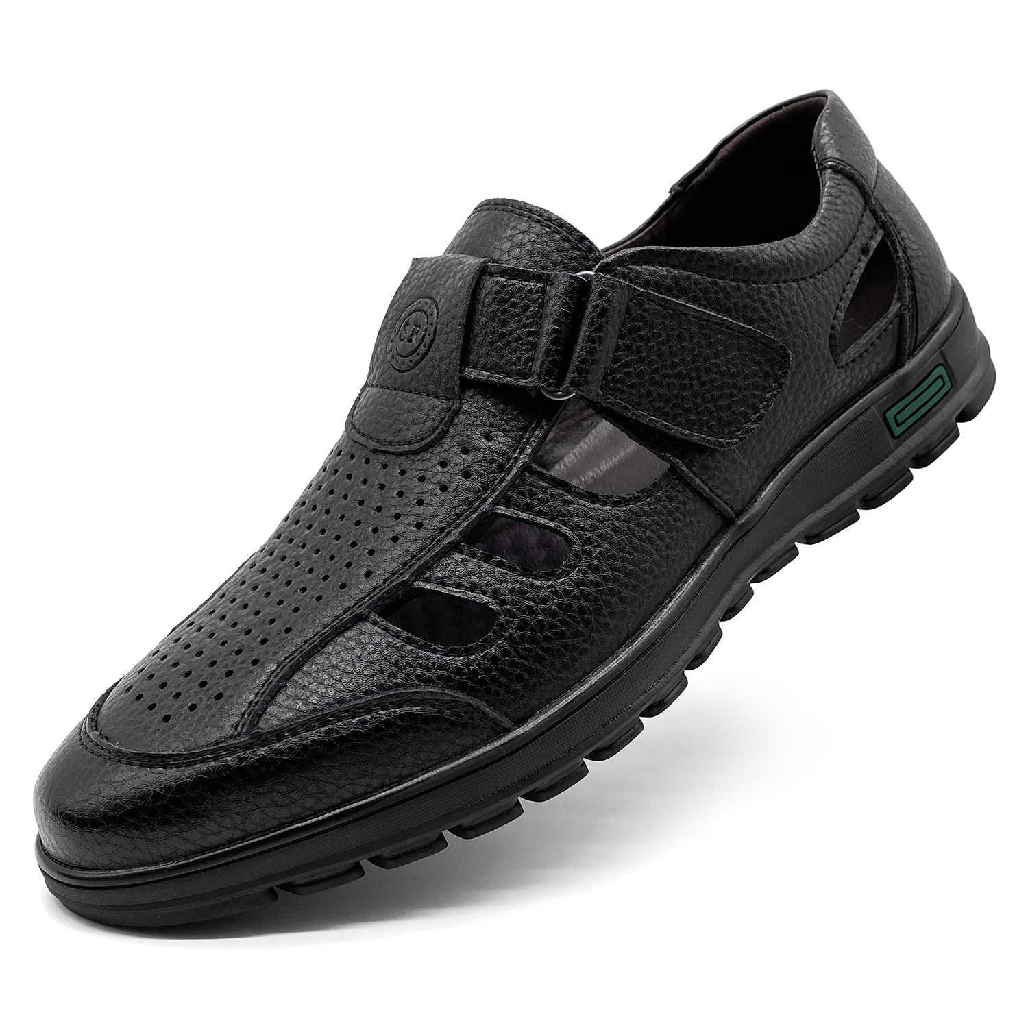 Men's Breathable Leather Open-toe Sandals With Adjustable Non-slip Rubber Soles Comfortable Casual Summer Walking Shoes Closed-toe Strap Sandals