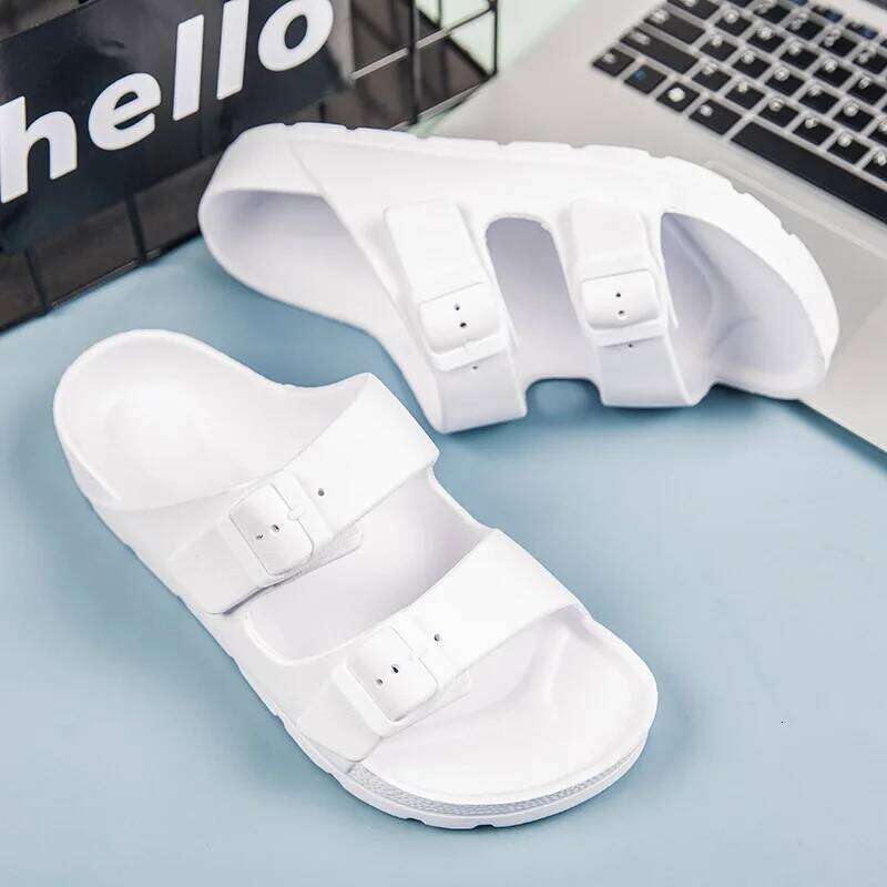 Litfun Women Summer New Fashion Double Buckle Outdoor Non-slip Beach Shoes Soft EVA Sandals Couple Casual House Slides