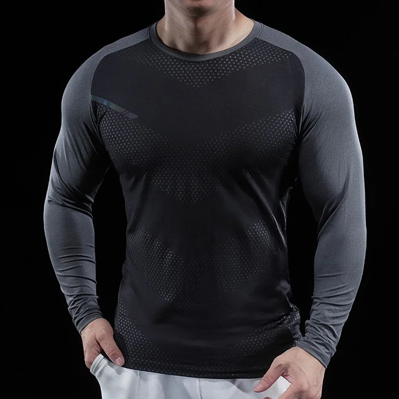 Autumn Winter Men Gym Fitness Display Long Sleeve TShirt Crew Neck Elastic Moisture Wicking Tights Running Training Bottom Top 260302