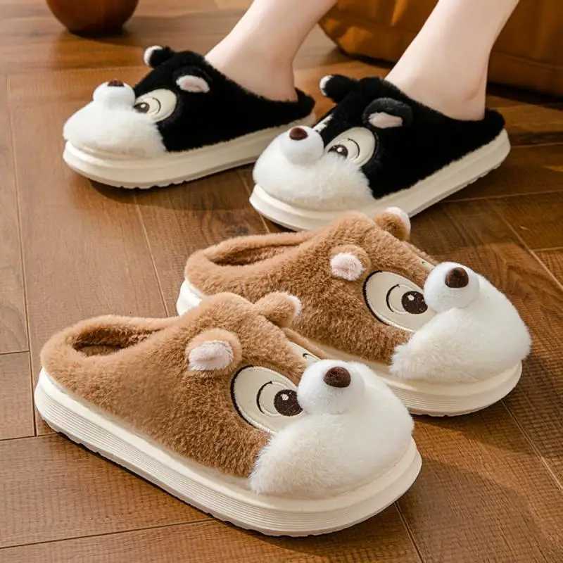 Casual Fluffy Slippers Women House Flats Fashion Cartoon Designer Shoes Girls Cute Home Plush Warm Winter Footwear Large Size S260305