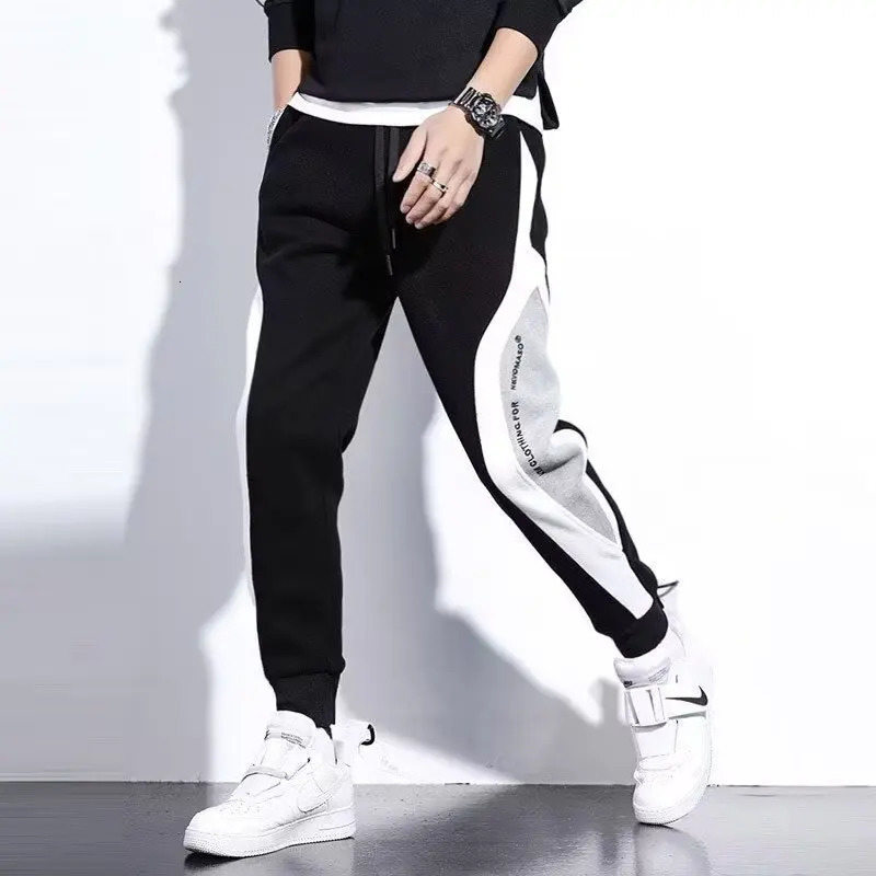 Men Black Pants Hip Hop Drawstring Jogger Fashion Comfortable Trousers Male Casual Sweatpants Loose Elastic Waist Sportswear 260304