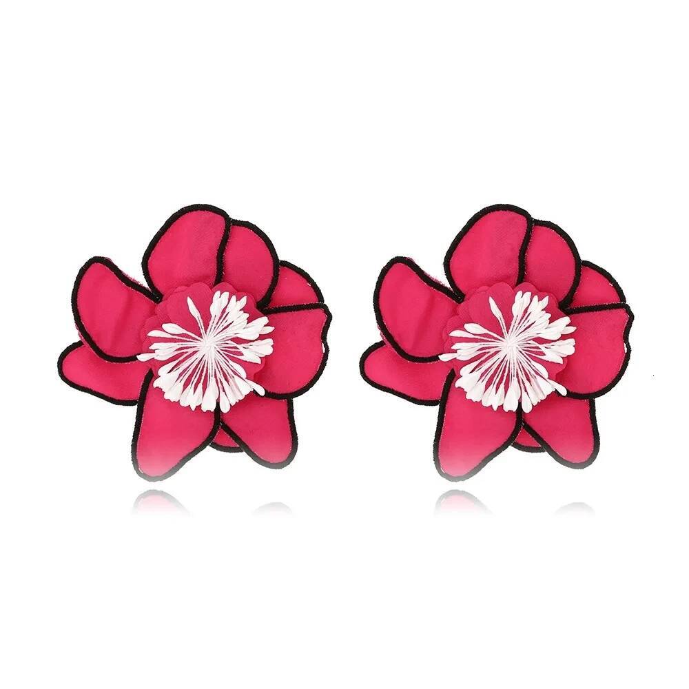 Vedawas Bohemia Maxi Fabric 3D Flower Earrings for Women Charm Layer Big Handmade Cloth Floral Stud Earring Wedding Jewelry ddmynov