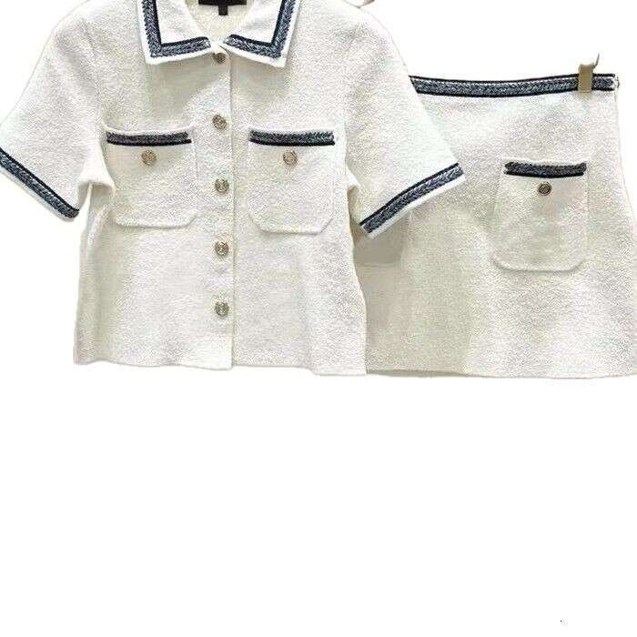 2026 Spring New French Elegant Style Small Fragrance Lapel Color-Block Knitted Cardigan Jacket + Skirt Set for Women