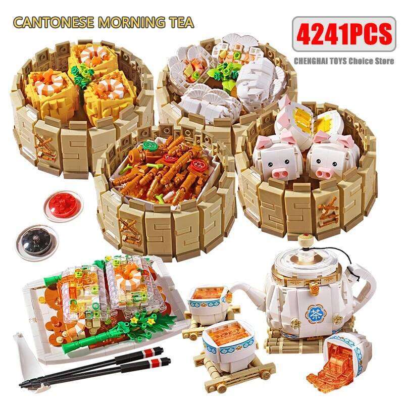 4241Pcs Culture Cantonese Building Blocks MOC Chinese Morning Tea Food Dim Sum Bricks Toys Christmas Puzzle Kids Gifts Z260306
