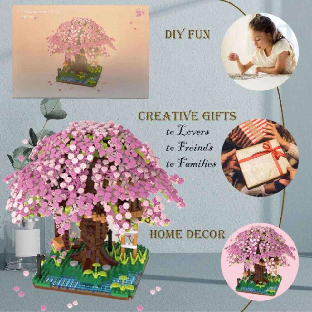 Cherry Blossom Tree House Building Block Set - Spring/Summer/Autumn/Winter Beautiful Plant Series for Kids Z260305