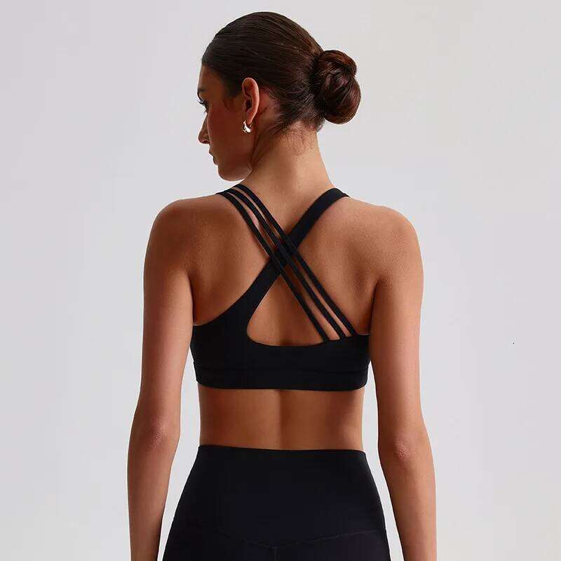 Solid Color Butter Gym Yoga Underwear Women Cross Shoulder Straps Fitness Sport Bra High Push Up Top With Pad 26Y0306