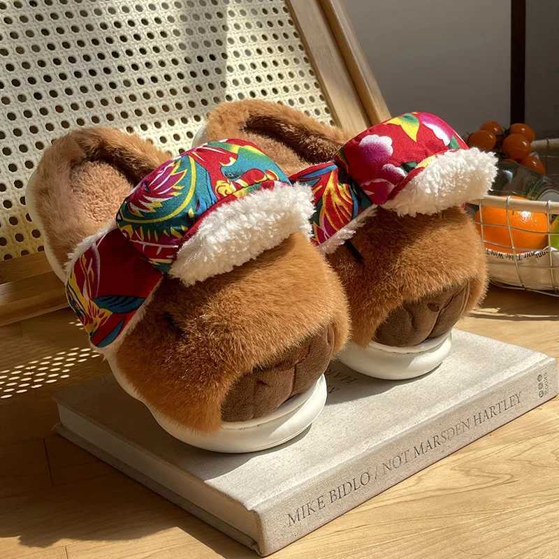 Cute Cartoon Capybara Cotton Slippers For Women Men Spring Winter Shoes Soft Plush Anti-slip Couples Home Floor Fluffy Slipper S260305