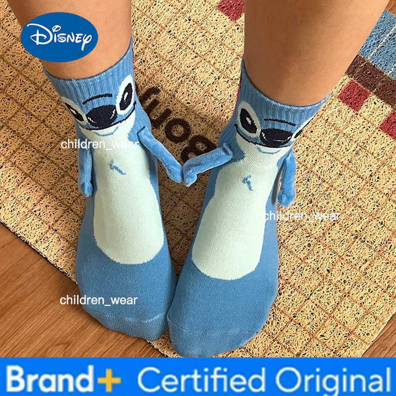 Disney Stitch Magnet Hand In Hand Sock Cartoon Fun Fashion Soft Comfortable Creative Adults children Christmas stocking toy gift H260306111