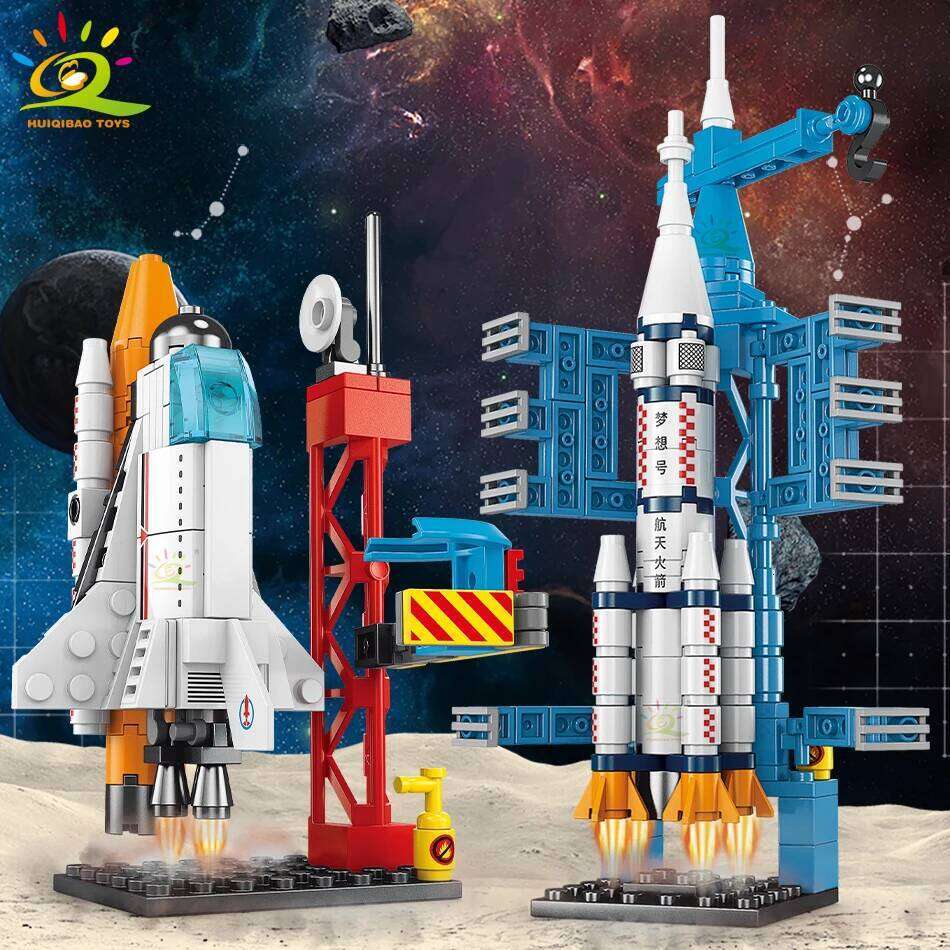 HUIQIBAO Mini Space Aviation Manned Rocket Model Building Blocks City Aerospace Bricks Children Construction Toys for Kids Z260306
