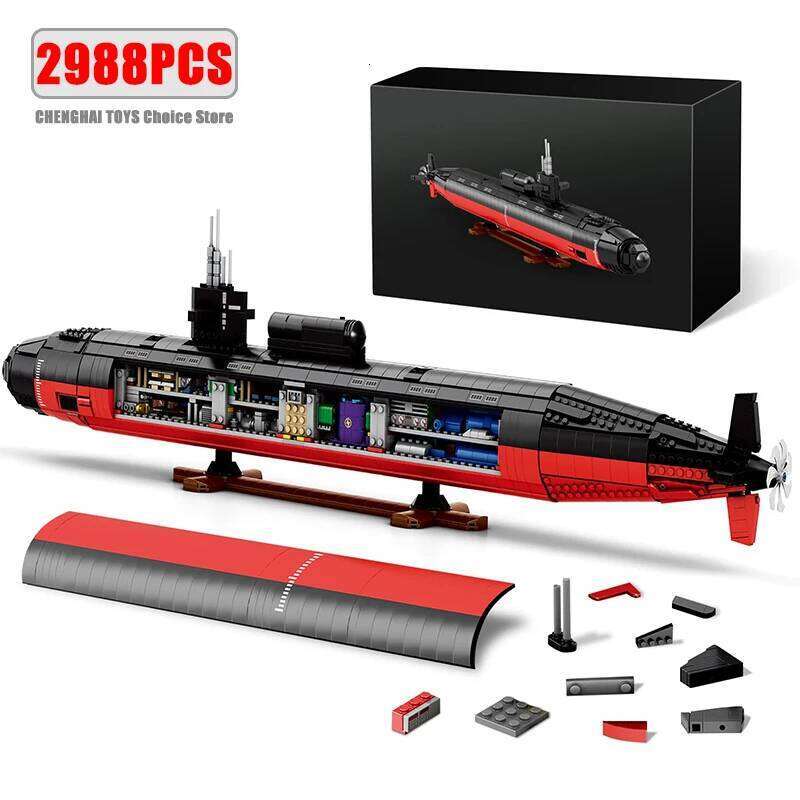 2988Pcs SSN-688 Nuclear Submarine Warship Blocks Model Military Battleship Building Toys Kits Gifts for Boys and Teens Z260306