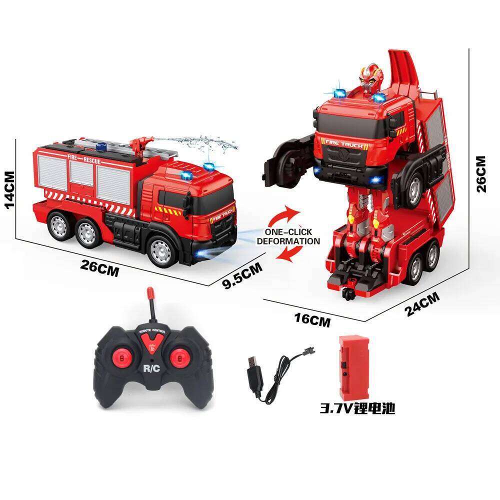 Fire RC car Transformation Robot Vehicle Light Action Engine Excavator Car Truck Construction Toys Kids Gift C260305