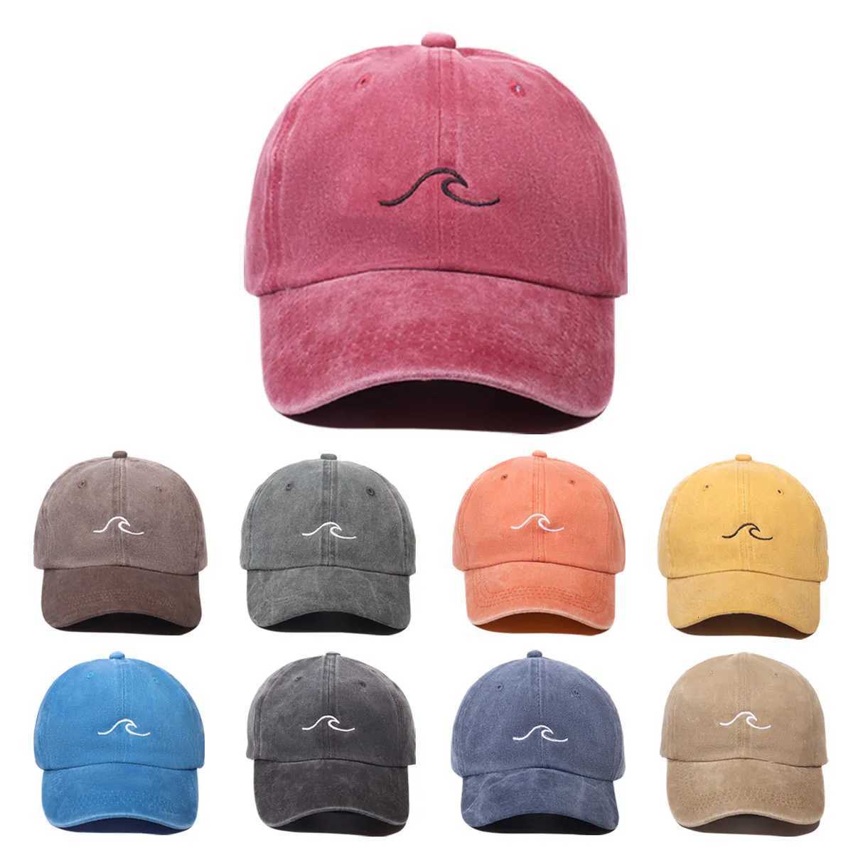 Wave Pattern Embroidered Baseball Cap For Men Women Vintage Washed Cotton Duckbill Sun Hat Outdoor Sport Distressed Dad Hats S260306