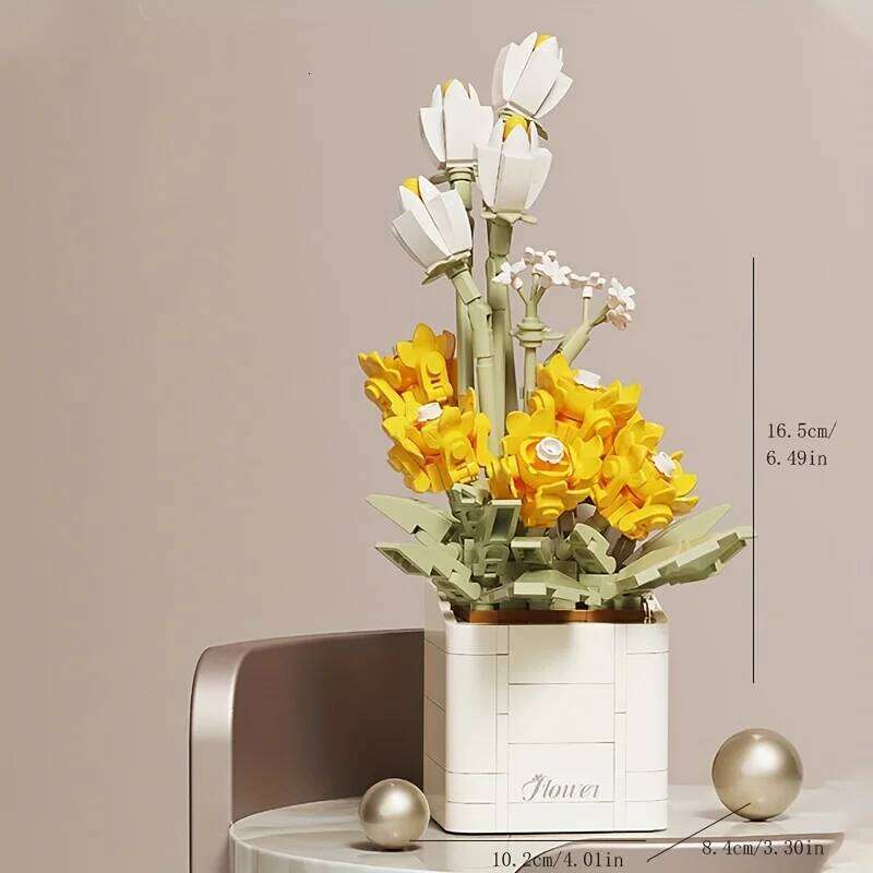 Creative assembling bouquets of eternal flowers building block ornaments give holiday gifts to relatives and friends Z260306