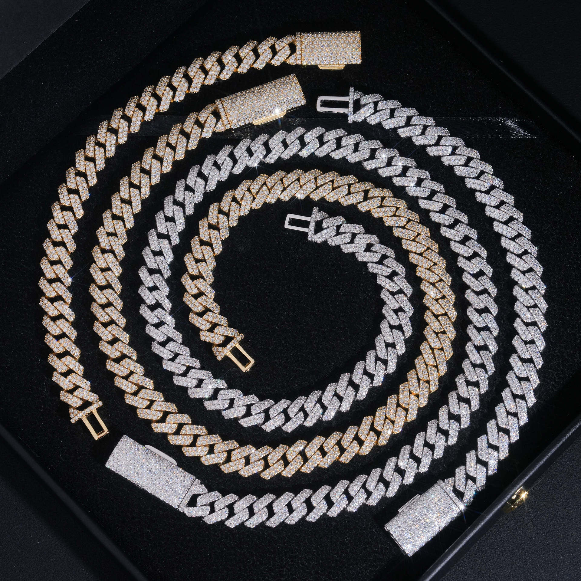 Hiphop Cuban chain s925 silver fully inlaid with moissanite 10mm double row diamond-shaped bracelet necklace