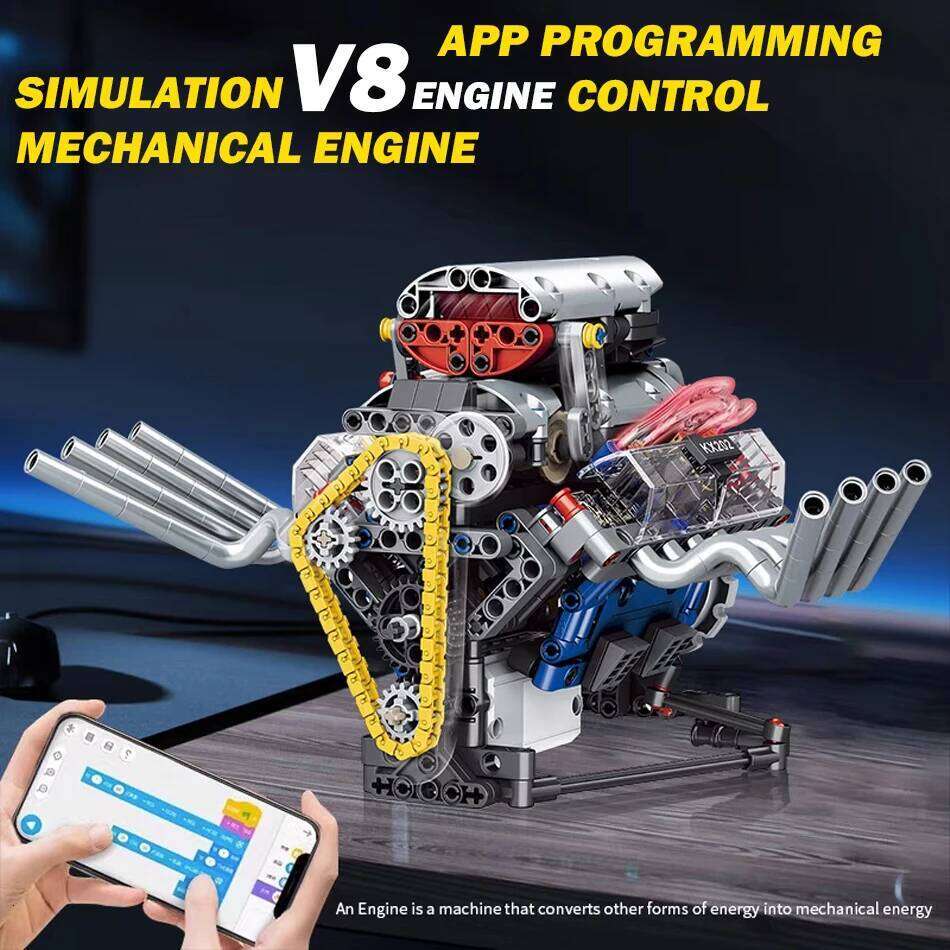 MOC Technical V8 Model Building Blocks Set LED APP Programming Motor Drive Supercar Engine Bricks Toys for Adult Kid Gift Z260306