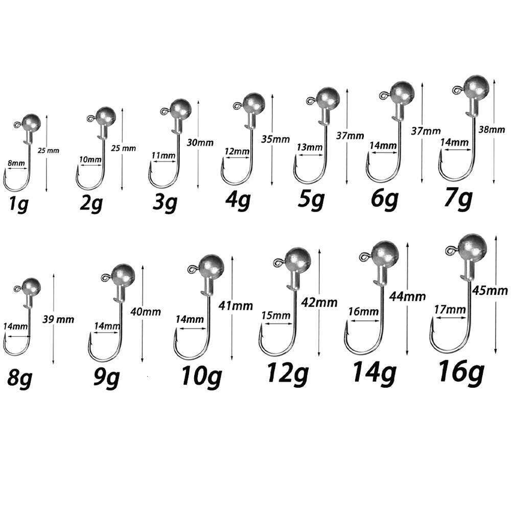 Jig Head Fishing 1g 2g 3g 4g 5g 7g 8g 10g 12g 14g 16g 28g Fishhook for Soft Lure Slow Jigging Bass Rig Cranks Barbed Hook Y260305