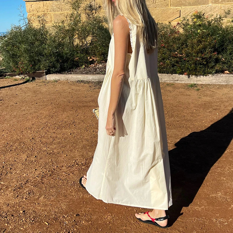 Women Lace V Neck Maxi Dress Boho Flowy Long Dress Summer Loose Sundress Vintage Y2K Aesthetic Going Out Beach A Line Dresses 260306