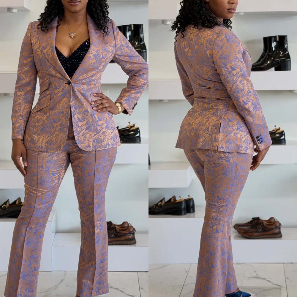 Women's Prom Dresses Suit Gowns Elegant Jacquard Appliques Jacket Pants Suit For Female Satin 2 Pieces Suit Customized W37