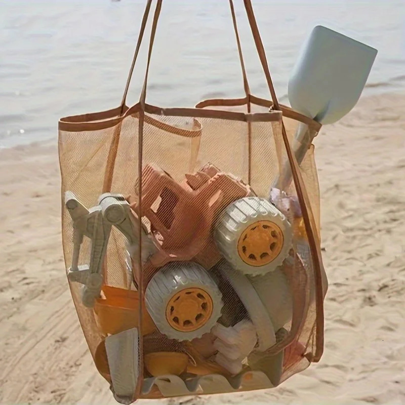 Extra Large Foldable Mesh Tote with Sturdy Handles Durable Polyester Storage Bag for Beach Toys Shells Clothes Towels 260303