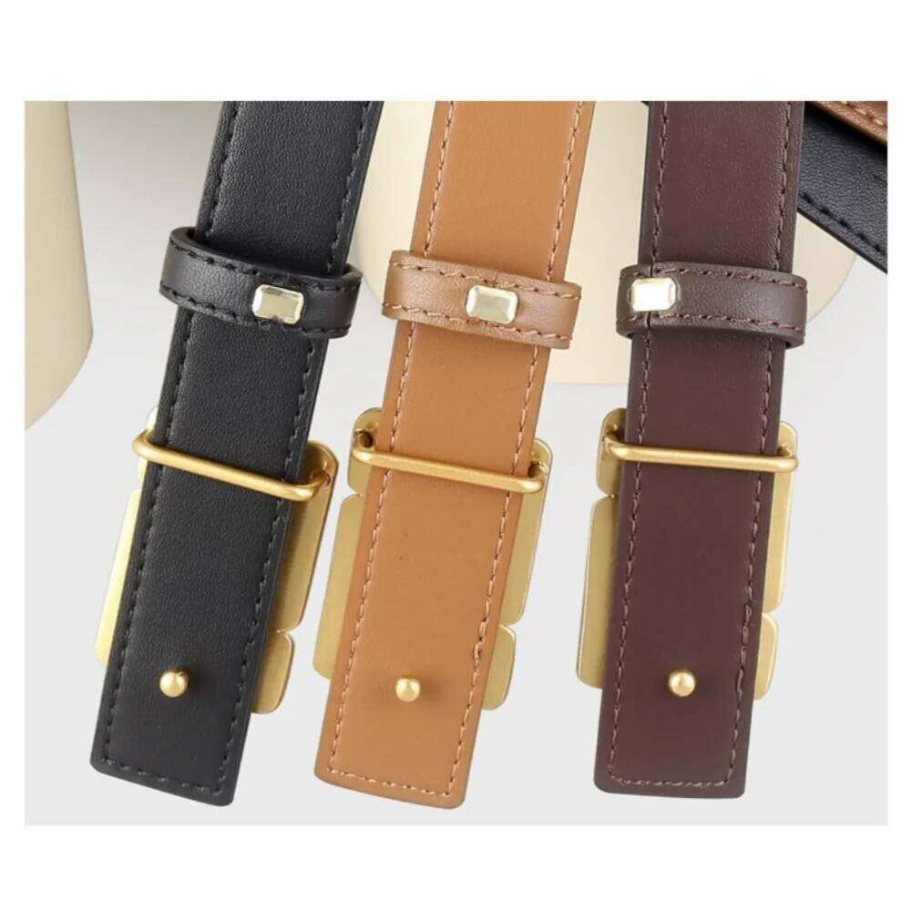 Women's Korean Style Genuine Leather Cummerbunds Female Dress Corsets Waistband Belts With Gold Buckle Decoration Narrow Belt High-Quality