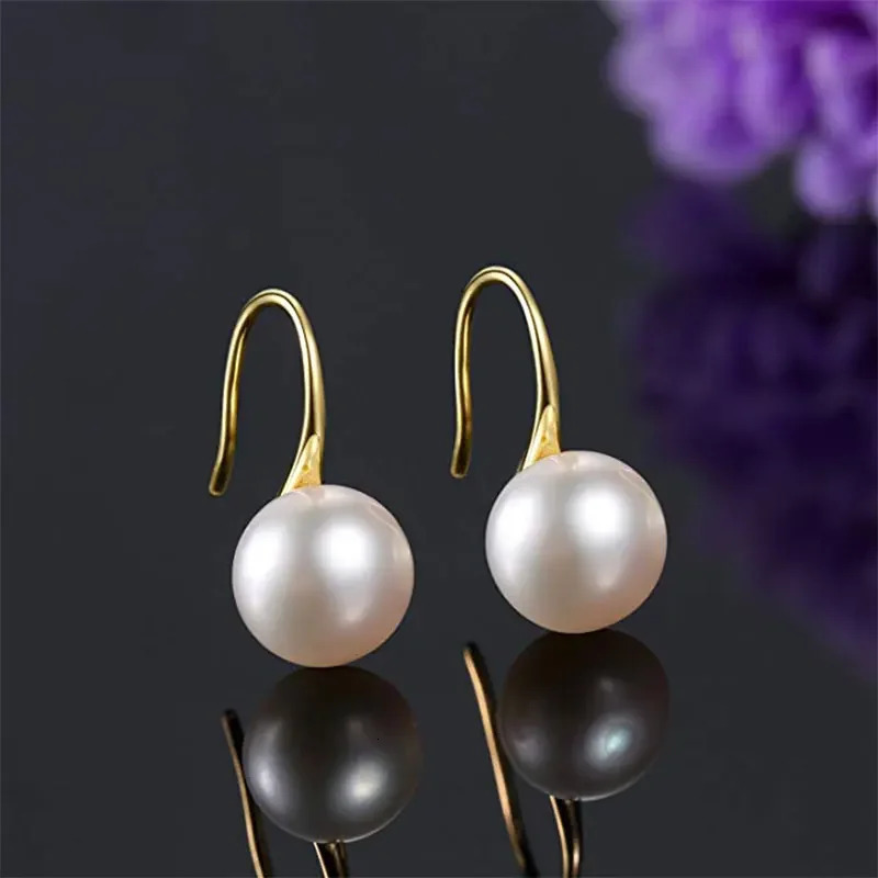 White 8-9mm Cultured Freshwater Pearl Earrings For Women 925 Sterling Silver Freshwater Cultured Pearl Drop Dangle Hook Earring 260303