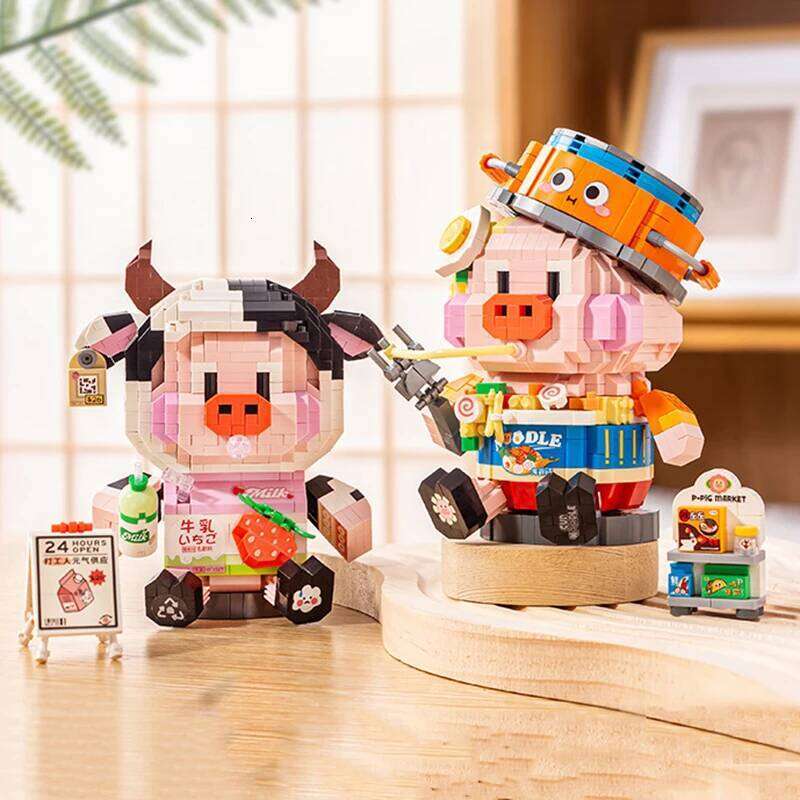 Cute Animal Model Mini Building Blocks DIY Noodles Canned Piglet Strawberry Calf Puzzle Assembly Toy Kids Gift Home Accessories Z260306