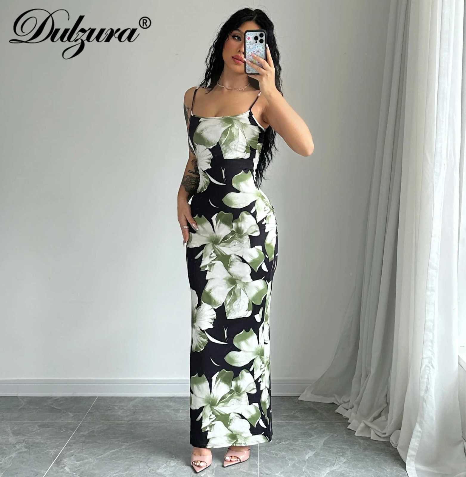 Dulzura Sleeveless Flower Print Slim Cami Maxi Dress WomenS Sexy Vintage Long Dress Party Club Vacation Spring Summer Outfit X260306