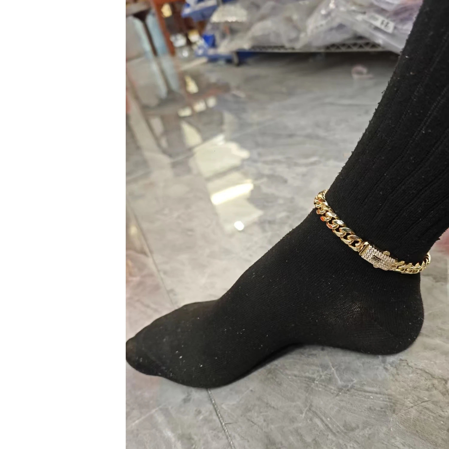 Unisex anklet one 14K plated brass Monaco series 23cm/25cm foot jewelry 260304