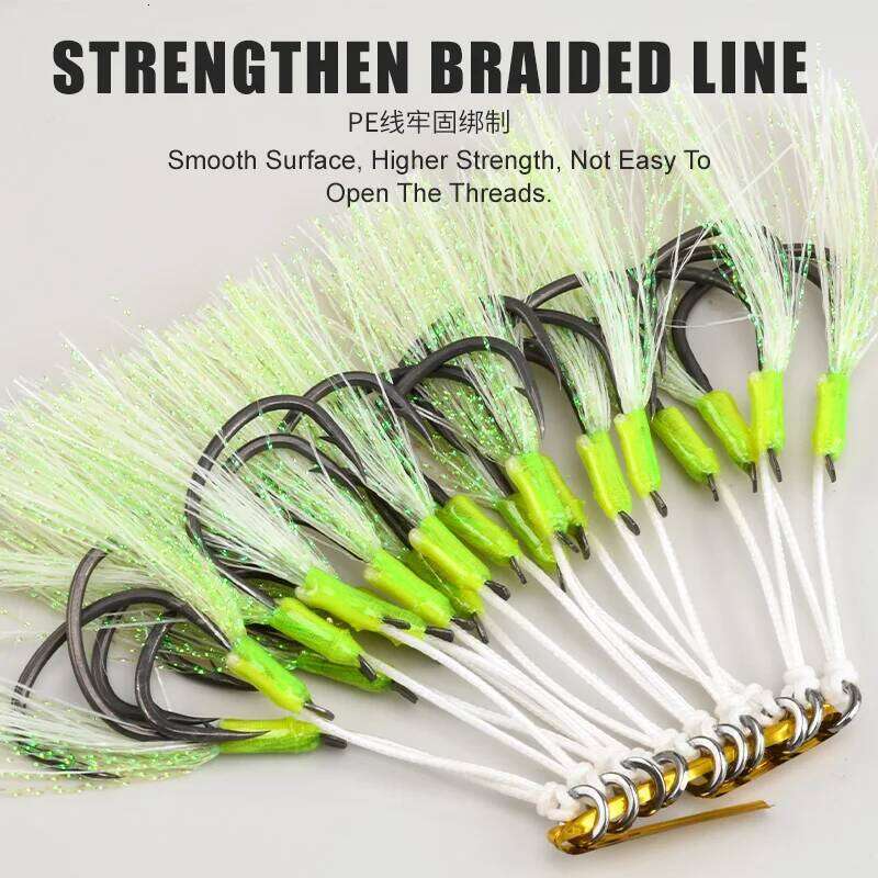 TEASER HK008 HK009 2pcs/bag Saltwater Luminous Slow Jigging Assist Hook 1/0 2/0 3/0 4/0 High Carbon Steel Sea Fishing Hooks S260305