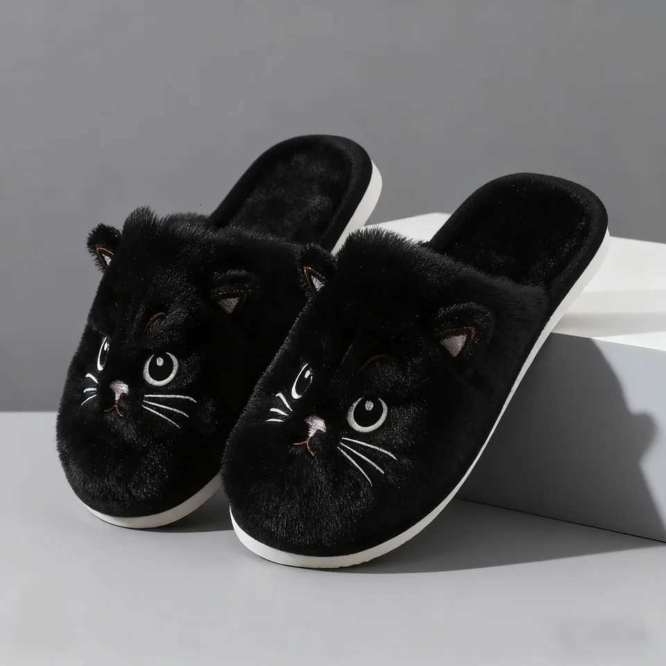 Cute Cat Cotton Slippers Unisex Warm Soft Winter Home Shoes Maternity Recovery Slip-On Comfortable Furry Slippers S260305