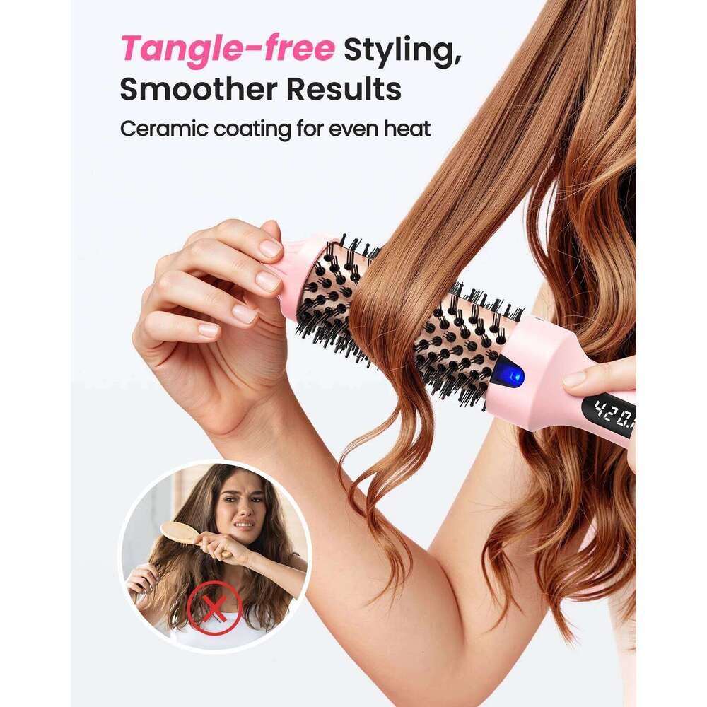 Ionic Thermal Brush Dual Voltage 6 Temperature Settings & LED Digital Display For Curling And Straightening Hot Air Styler 26Y0306