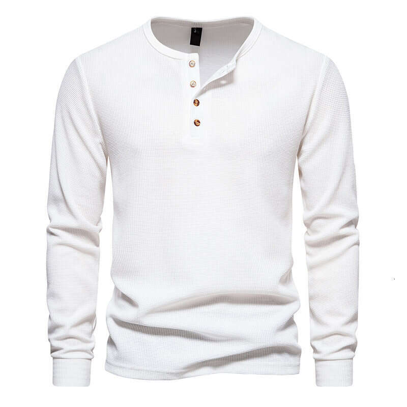 Amazon's new autumn and winter for men, four-button waffle knit Henry collar men's long-sleeve T-shirt