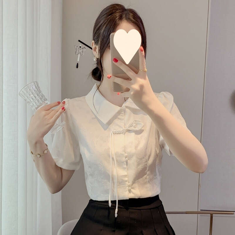 Short Sleeve Shirts Womens Tulle Balloon Sleeve Loose Top Summer Beach Artistic Trend Girlish Feminine Youthful Vacation Travel