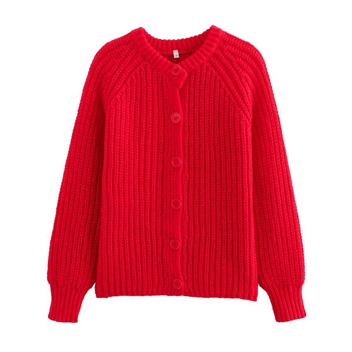 Women O-neck Single Breasted Cardigan Knitted Sweater Coat 2025 Autumn Winter Casual Long Sleeve Red Warm Sweater Tops Clothes M260306