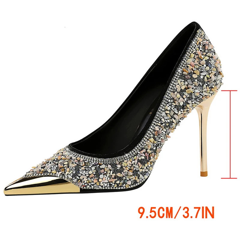 BIGTREE Shoes Rhinestone shoe upper Women Pumps Stiletto Heels 95 cm Metal pointed tip High Heels crystal Pumps Lady 260306