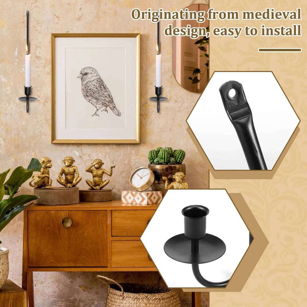 2pc Metal Candlestick Wall Art Iron Holder Ornaments L Shape Hang Candle Sconce for Bedroom Dining Living Room Decor XJ260305