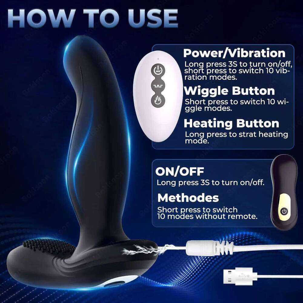 Wiggle Prostate Massager Anal Vibrator Men Remote Control Dual Vibrating Butt Plug Perineum Stimulator Sex Toy for Couples W260305