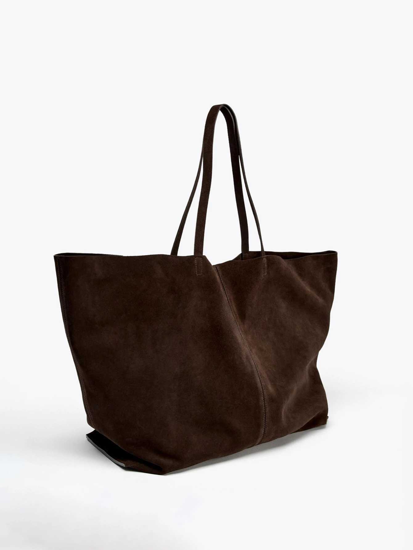 Ladies single-shoulder bag cowhide handbag super large capacity shopping bag solid-color single-shoulder tote bag a gift fo H260306