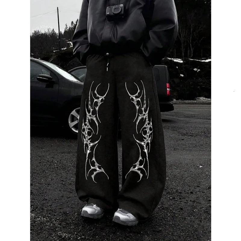 Gothic print straight-leg sweatpants loose fit unisex casual streetwear fashionable sportswear trousers men clothing sweatpants 260303